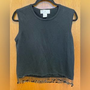 Lisa International Sleeveless Knit Crop Tank Top with Beaded Tassel